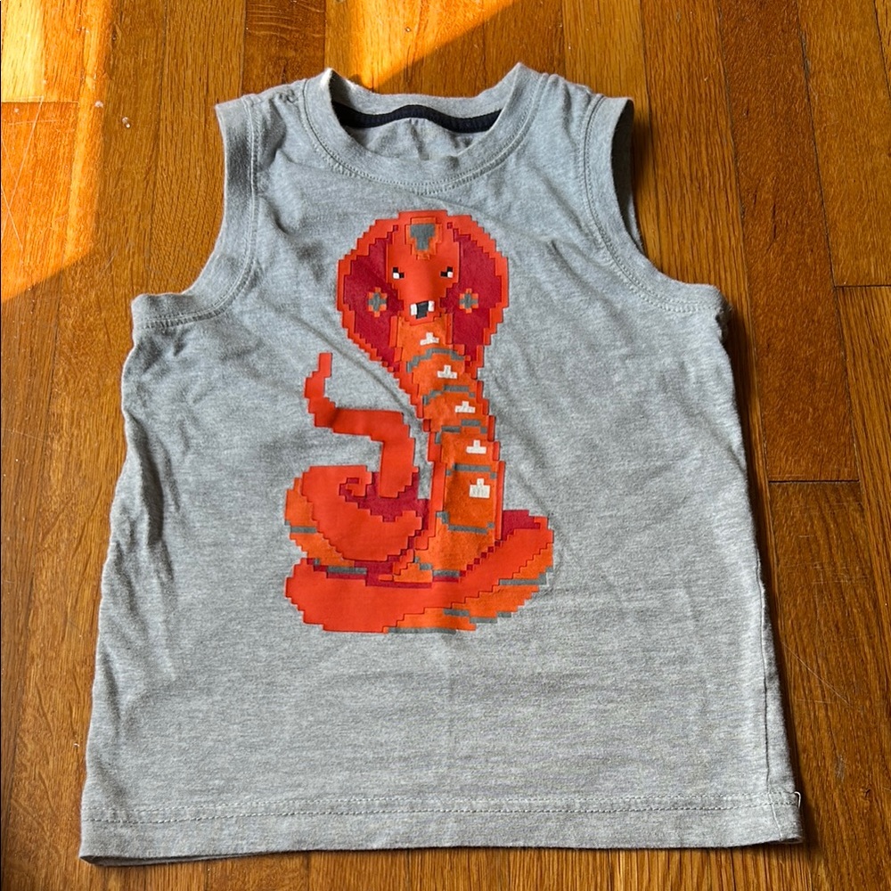 Gray Sleeveless Kids Top with Orange Snake Design